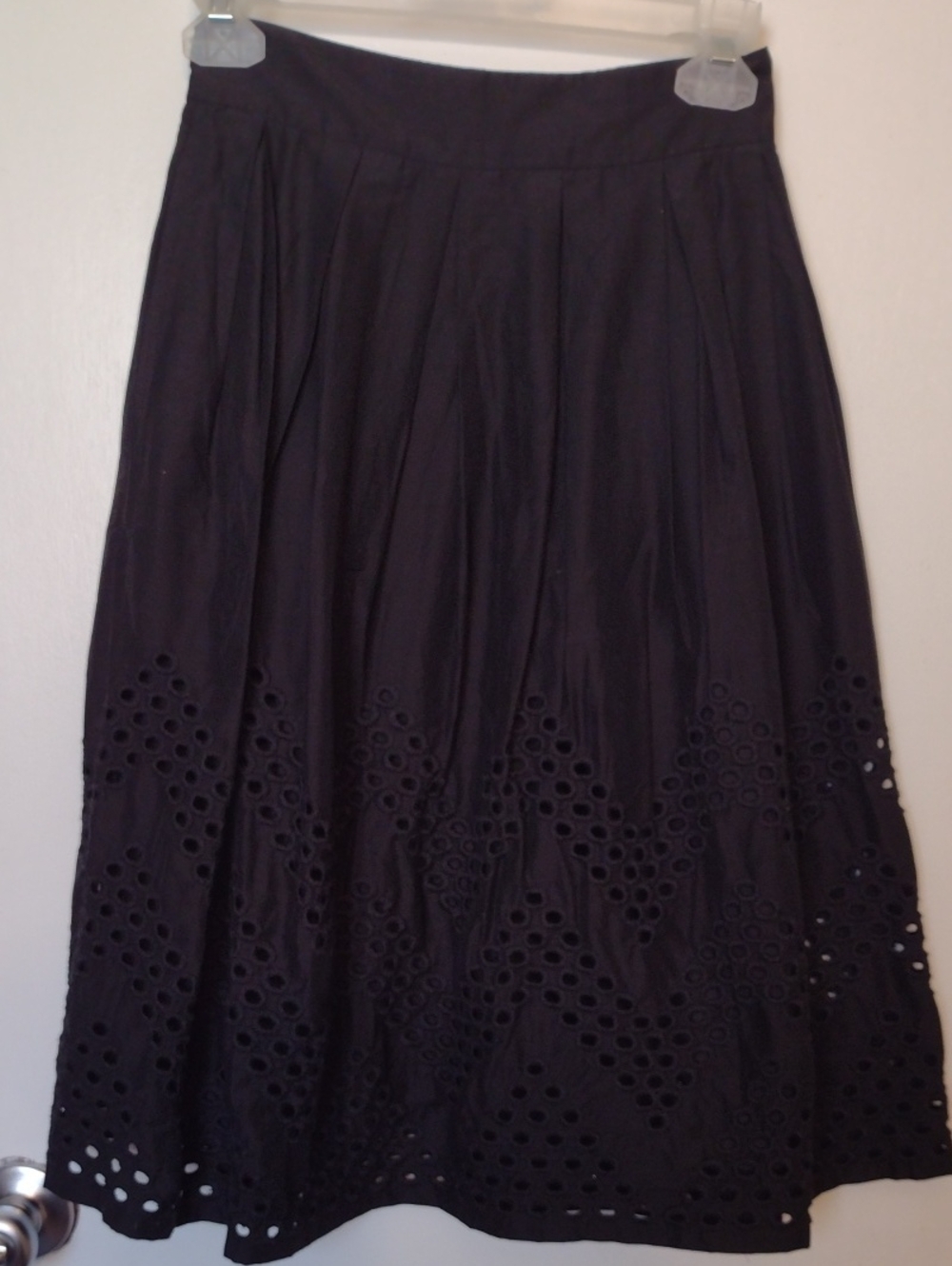 NEW Vintage Dear Creatures Black Cotton Chevron Embroidery Midi Skirt Size XS